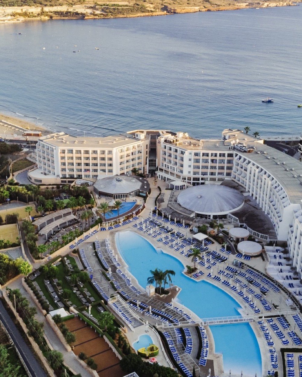 db Seabank Resort & Spa on Mellieħa Bay, seen from the air